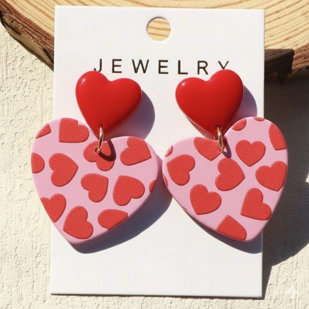 Sweetheart Duo Dangle — Handmade Earrings — Hypoallergenic — Red